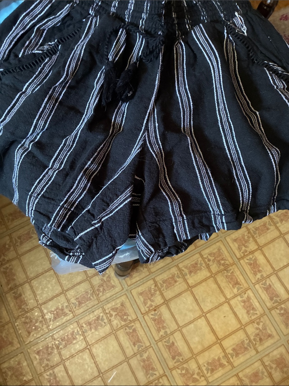 Black Striped Smocked Waist Women's Skirt